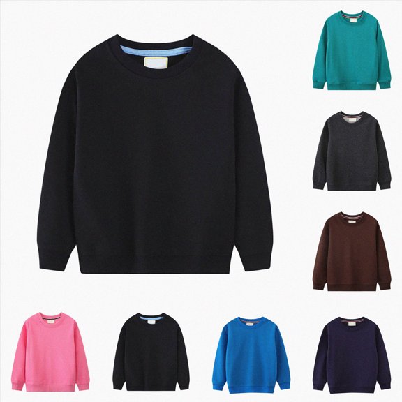 Gerichy Kids Baby Boys Girls Casual Sweatshirt Solid Color Crewneck Fleece Long Sleeve Pullover Tops T-Shirt 2T-7T