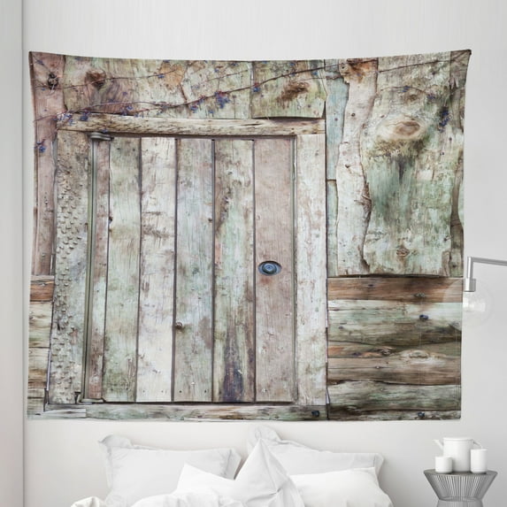 Rustic Tapestry, Old Rustic Barn Door Cottage Country Cabin Theme Rural Mystic Entrance of Home, Fabric Wall Hanging Decor for Bedroom Living Room Dorm, 5 Sizes, Warm Taupe Cocoa, by Ambesonne