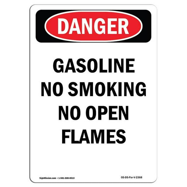 SignMission OS-DS-A-1218-V-2368 12 x 18 Po Signe de Danger OSHA - Essence Non Fumeur Pas de Flammes Nues