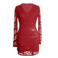 thumbnail image 4 of Adeawade Elegant Dresses For Women V Neck Long Sleeve Lace Bodycon Party Dress Fall Winter Occasion Trend Commute And Outings Wear Red L, 4 of 7
