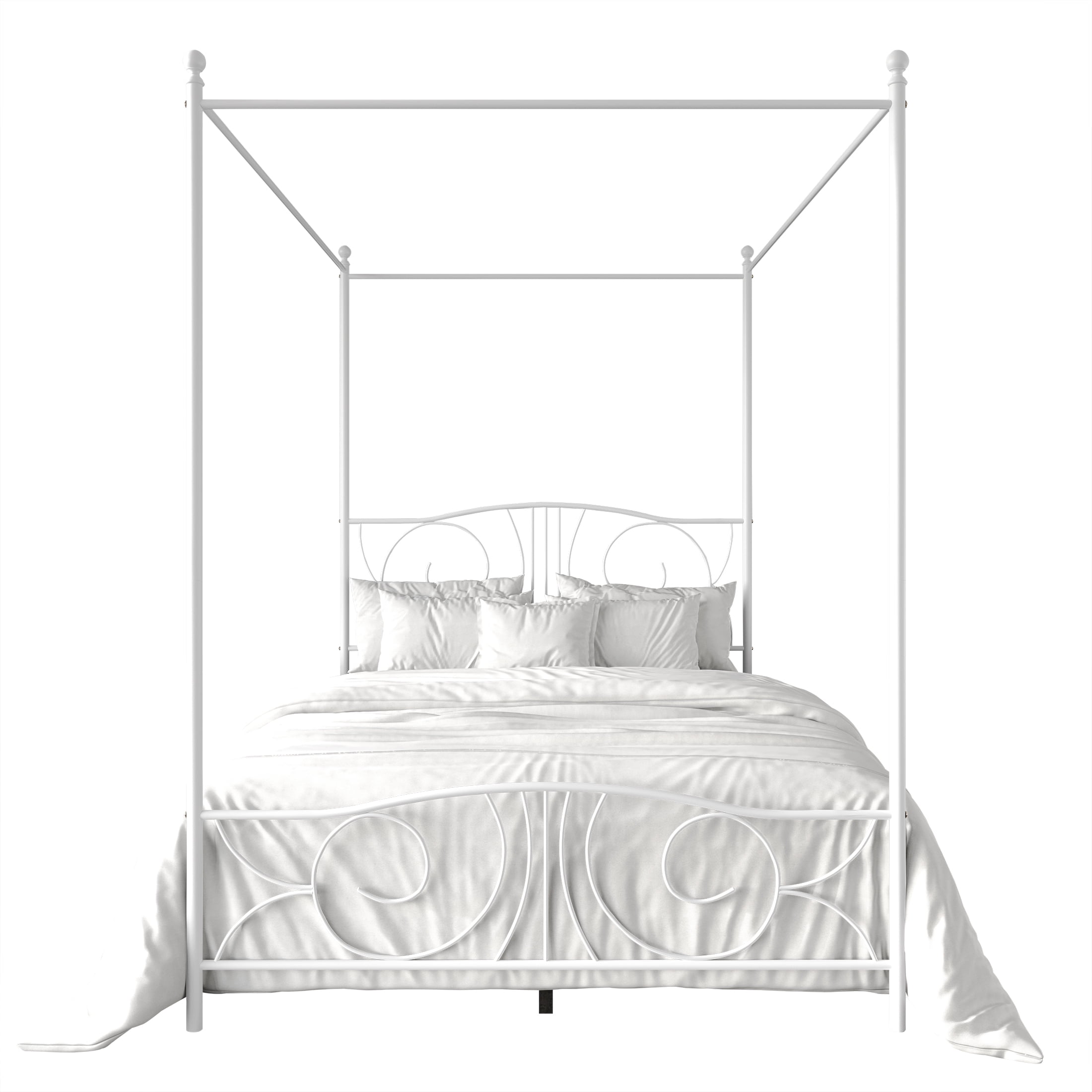 Castle Place Ornate Ironwork Full Metal Platform Canopy Bed, White