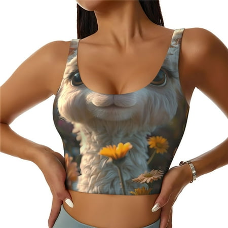 Matuu Adorable Llama In Flowers for Women s Sports Bra - Soft  Comfortable and Breathable Sports Vest for Yoga  Fitness  and Dance-Large