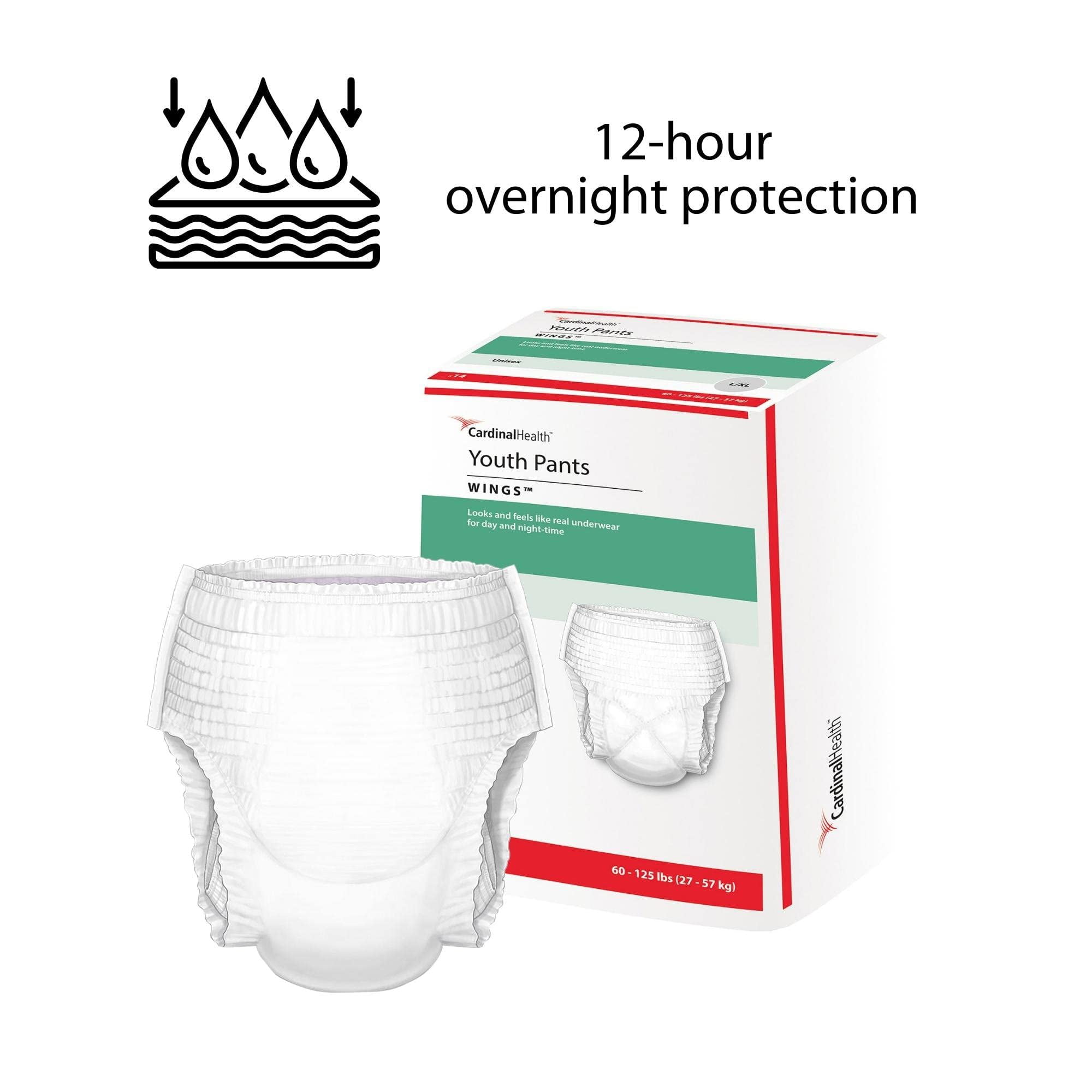 Cardinal Health Pull-On Underwear for Boys and Girls - Disposable Youth Training Pants with Tear Away Seams - Overnight Protection, Medium, 38-65 lbs, 17 Count, 1 Pack