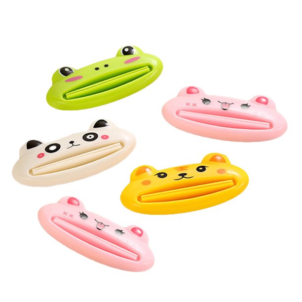 5 exprimidores de tubo de pasta de dientes con dibujos de animales, con clip y soporte para dispensador (patrón aleatorio)