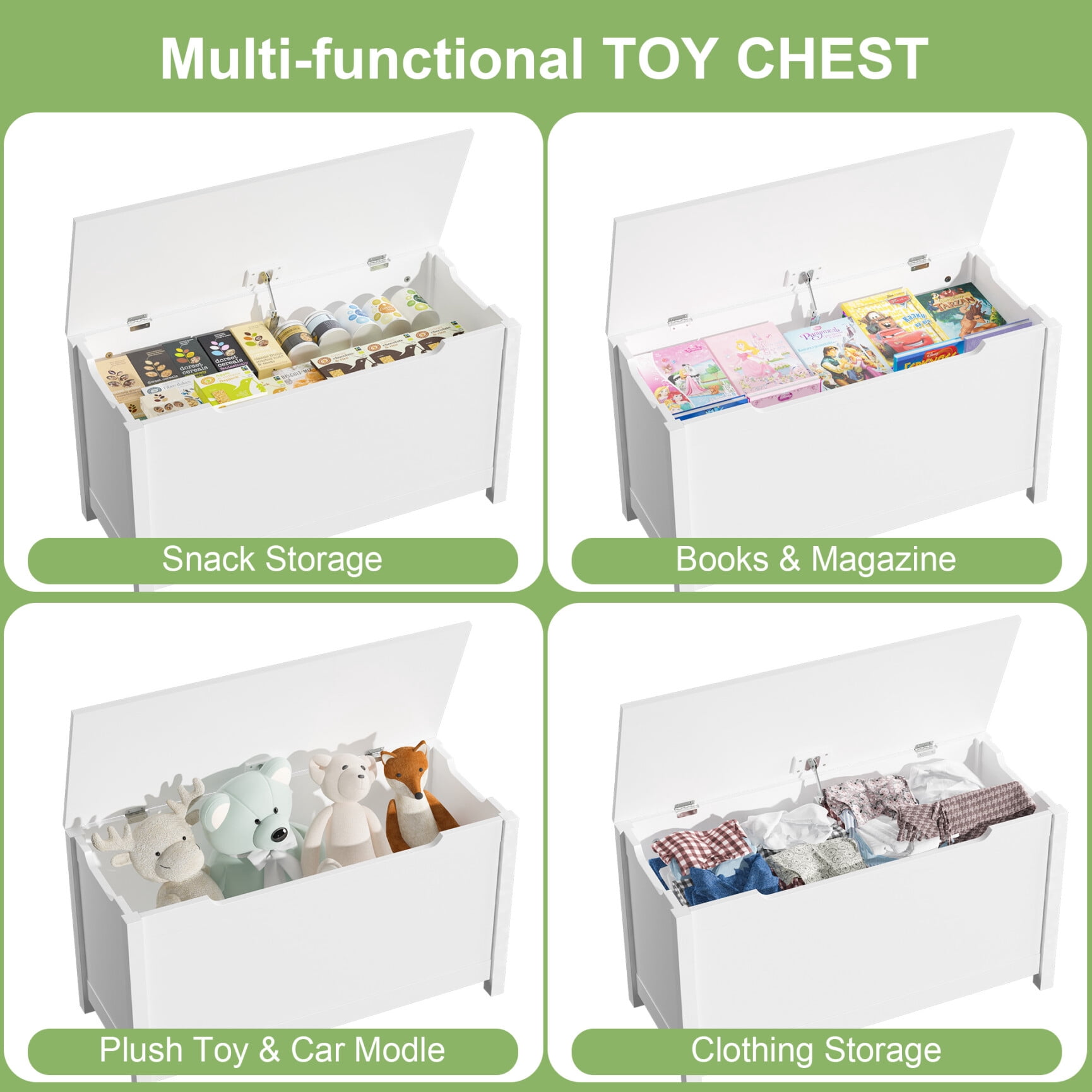 39.4" Kids Wooden Toy Box Storage Bench with Safety Hinged Lid for Ages 3+, Toy Chest, Sturdy Entryway Storage Chest with Safety Hinges, Retro Storage Trunk for Living Room, Bedroom, White