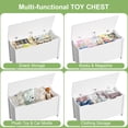 thumbnail image 5 of 39.4" Kids Wooden Toy Box Storage Bench with Safety Hinged Lid for Ages 3+, Toy Chest, Sturdy Entryway Storage Chest with Safety Hinges, Retro Storage Trunk for Living Room, Bedroom, White, 5 of 9
