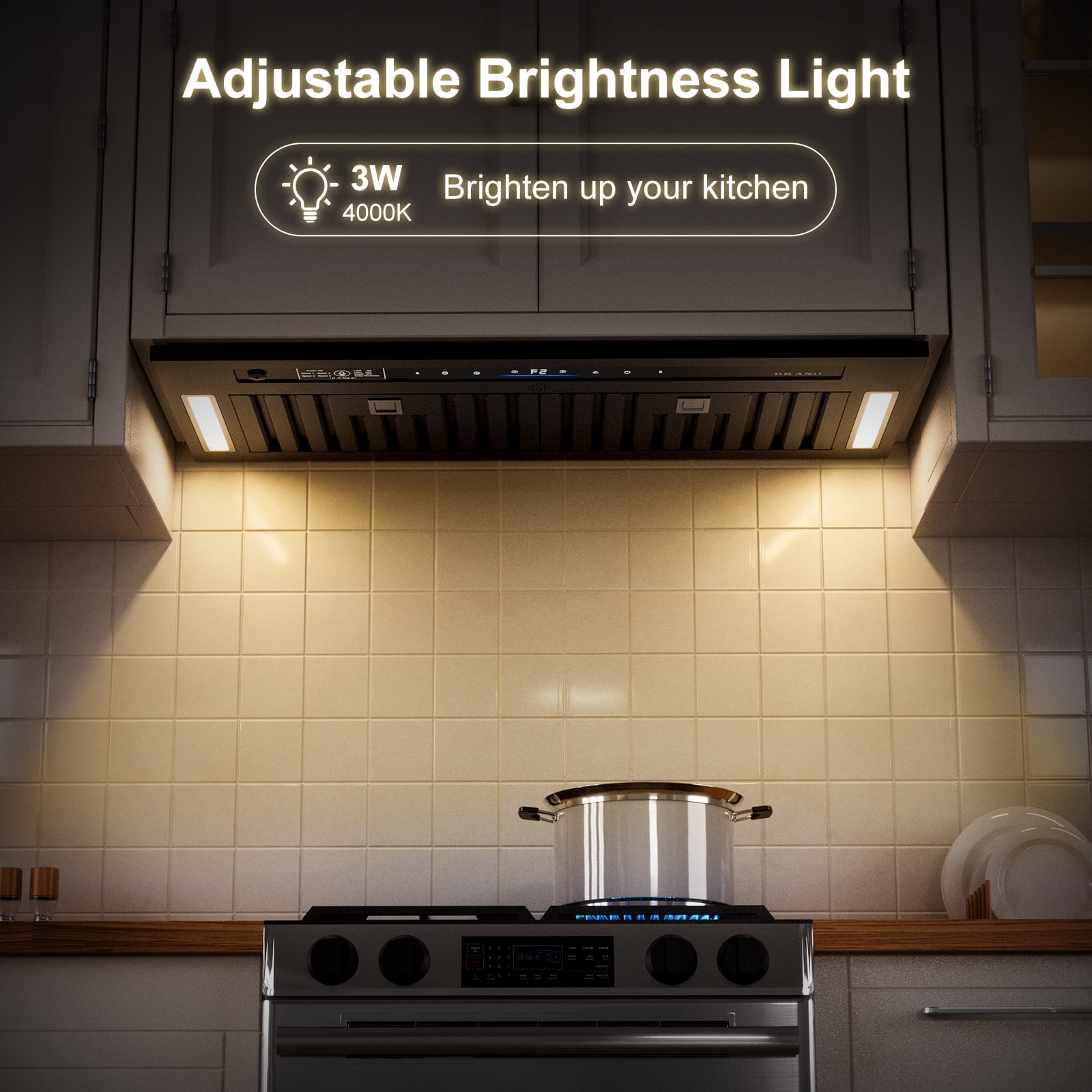 36 In. 900 CFM Insert Range Hood In Black Stainless Steel With Dishwasher Filter and LED Lights