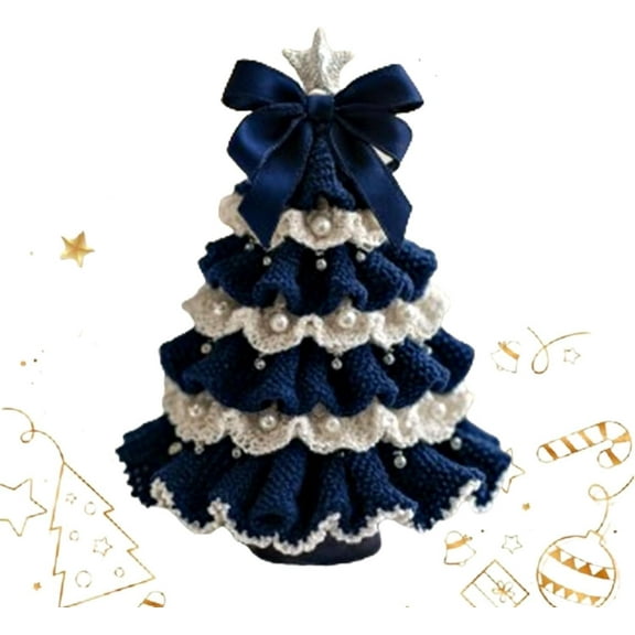 DIY Crochet Christmas Tree Kit – Handmade Holiday Decoration Set for Beginners with Bow & Pearl Embellishments, Christmas Party Craft Starter Kit