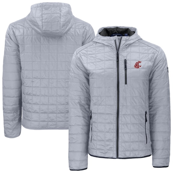 Men's-Cutter & Buck  Gray Washington State Cougars Rainier Eco PrimaLoft Hooded Full-Zip Jacket