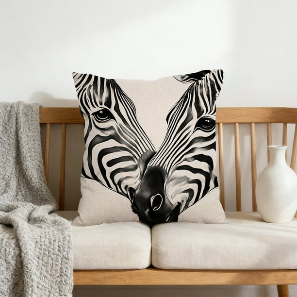 Funda de cojín de lino | Funda de almohada para sofá, sala de estar, cama u oficina | Funda de almohada lumbar con estampado de caballos | Funda decorativa para cojín