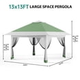 thumbnail image 2 of Kicctian 13x13FT Outdoor Pop-Up Gazebo Canopy Tent with Double Vented Roof, Adjustable Height, Mesh Mosquito Netting, Waterproof UV Protection for Patio, Backyard, Garden, Includes Carry Bag,Green, 2 of 5