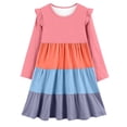 thumbnail image 3 of Ahabrexf Long Sleeve Dress Color Block Tiered A Line Girls Dress for 5 6 Years, 3 of 5