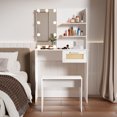 thumbnail image 3 of Zateety Vanity Desk Set Stool & Dressing Table with LED Lighting Mirror Drawer and Compartments Modern Wood Cosmetic Table Chest of Drawers White Color, 3 of 9