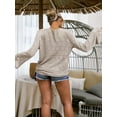 thumbnail image 4 of Womens Boho Off Shoulder Sheer Crochet Crop Top with Bell Sleeves Flowy Oversized Ruched Pullover Sweater, 4 of 5