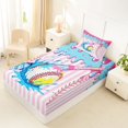 thumbnail image 4 of Castle Fairy Sport Baseball Bat Print Twin Sheets 3pcs, Stripes Ice Cream Bedding, Pink Blue White,1 Fitted Sheet, 1 Flat Sheet and 1 Pillowcase, 4 of 6