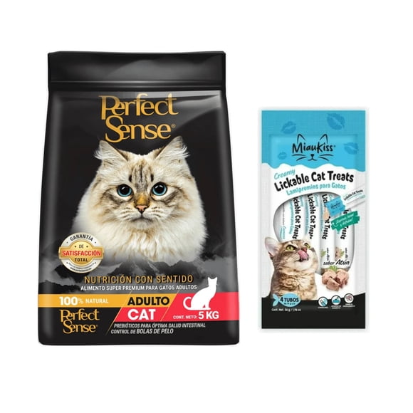 Perfect Sense Gato 5 Kg + MIAUKISS LICKABLE ATUN 4 PACK 56GR
