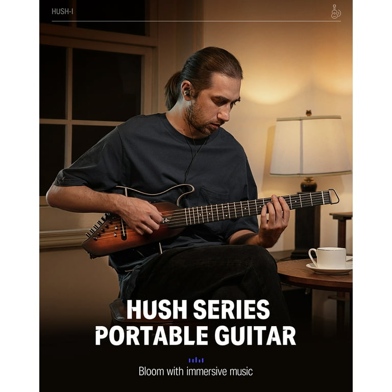 Donner HUSH-I Travel Guitar, Acoustic-Electric, Removable
