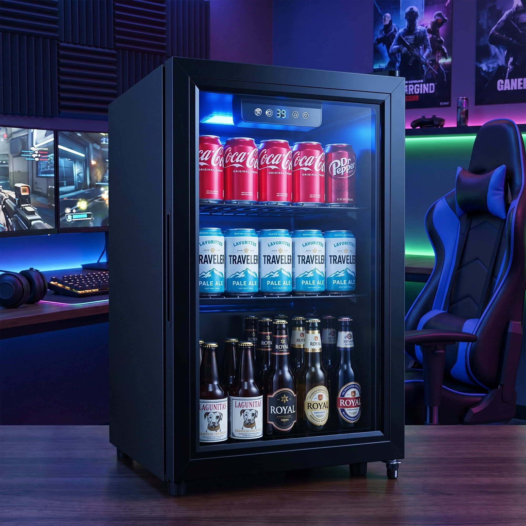 Dawmilon 1.8 Cu Ft Beverage Refrigerator, 70 Can Mini Fridge with Glass Door, Digital Temperature Control, Adjustable Shelves, Quiet Cooler for Beer Soda Wine, Office Dorm