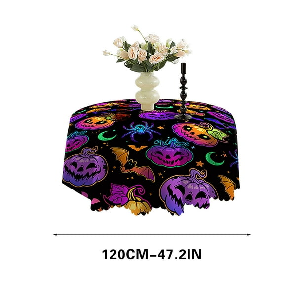 Mantel decorativo circular de Halloween resistente al aceite con impresión digital.