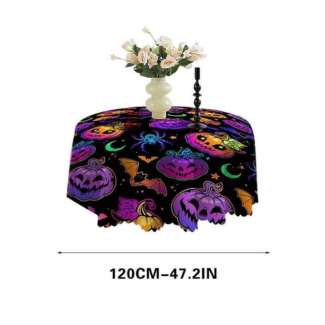 Halloween Circular Tablecloth 120 cm Diameter Oil-Resistant Digital Printed Cloth for Dining Tables and Coffee Tables