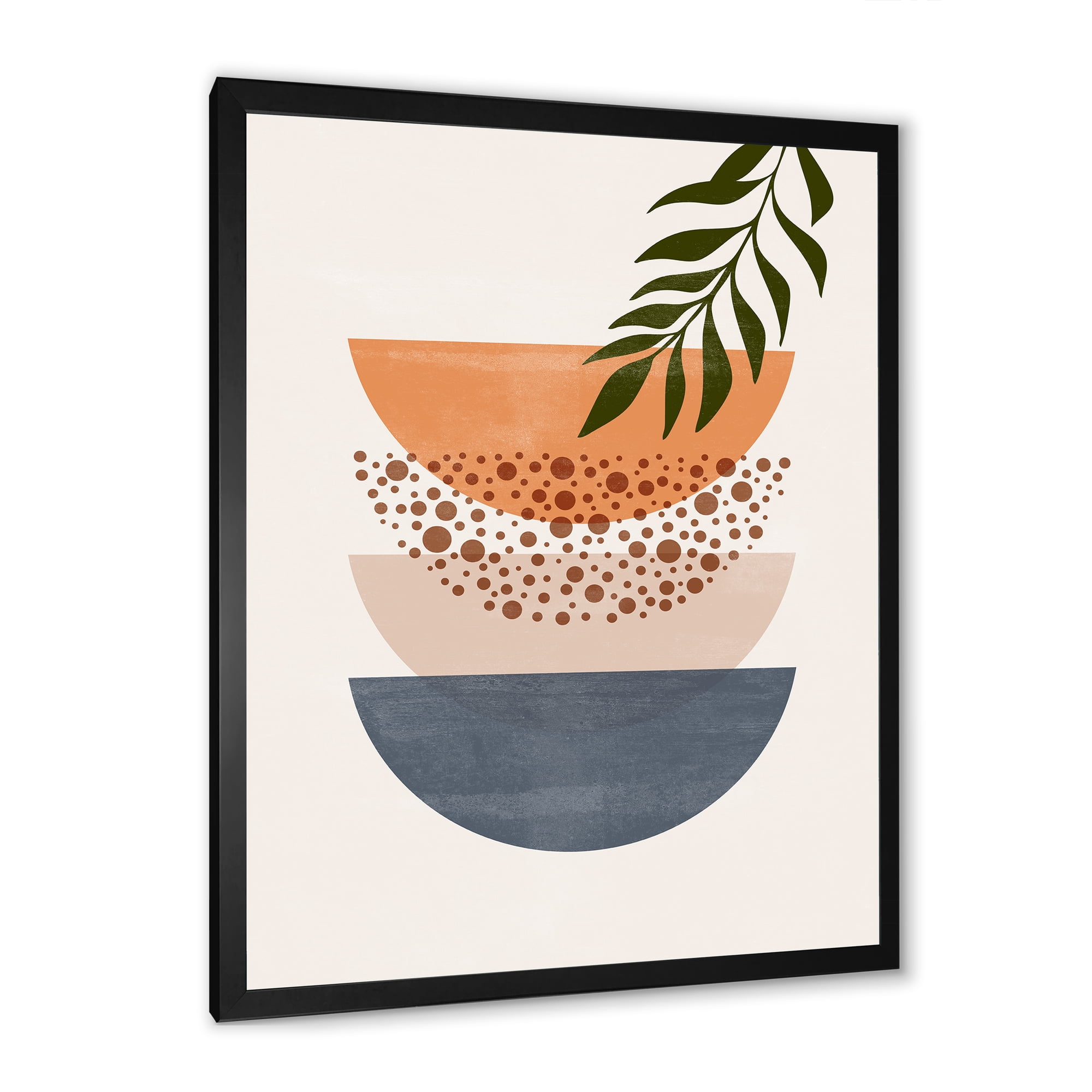 Designart 'Abstract Geometrical Moon and Sun With Leaf III' Modern Framed Art Print