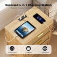 thumbnail image 4 of Biemlerfn Nightstand with Charging Station, 3 Drawers Bedside Table, Rattan End Table, Farmhouse Side Table for Bedroom, Living Room, Natural Wood, 4 of 12
