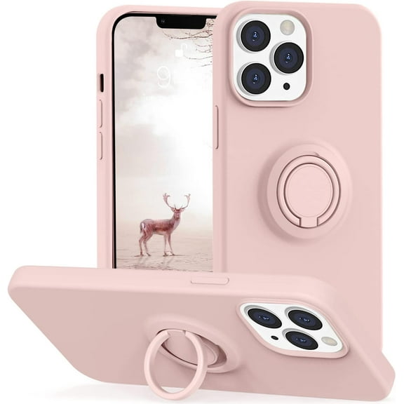 for iPhone 13 Pro Case,[with Ring Stand][Support Magnetic Car Mount] [Anti-Scratch Microfiber Lining] Slim Shockproof Silicone Phone Case for iPhone 13 Pro 6.1 Inch - Pink Sand