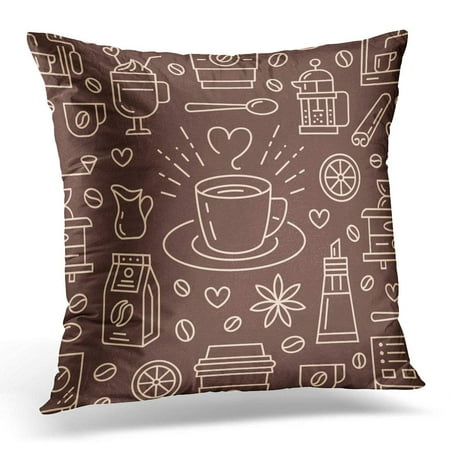 CMFUN Coffee Cute Beverages Hot Drinks Flat Line Coffeemaker Machine Beans Cup Grinder Repeated for Cafe Pillow Case Cushion Cover 16x16