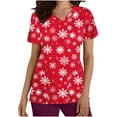 thumbnail image 2 of Xfvqtps Christmas Scrub Tops for Women Soft V-Neck Scrubs Comfortable Nursing Uniforms Christmas Printed Short Sleeve Top Protective Clothing Working Uniforms with Pockets Red, 2 of 5