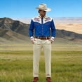 thumbnail image 4 of Tisuna Long Sleeve Western Shirts For Mens Floral Print Lapel Collar Button Down Tops Fashion Modern Fit Men'S Festival Party Casual Wear Blue Size L, 4 of 5
