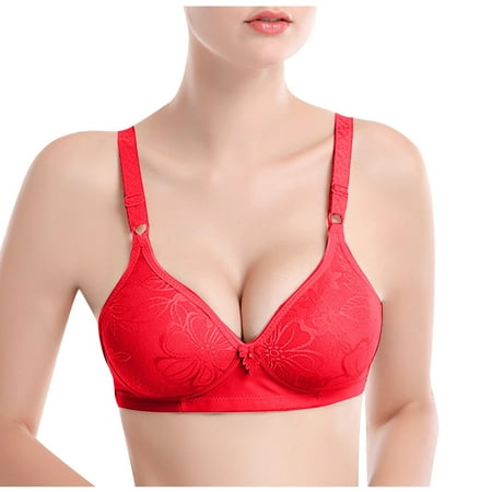 Everyday Bras for Women Pullover Bra Feature V-Neck Balconette Bra Style W-46 Red S