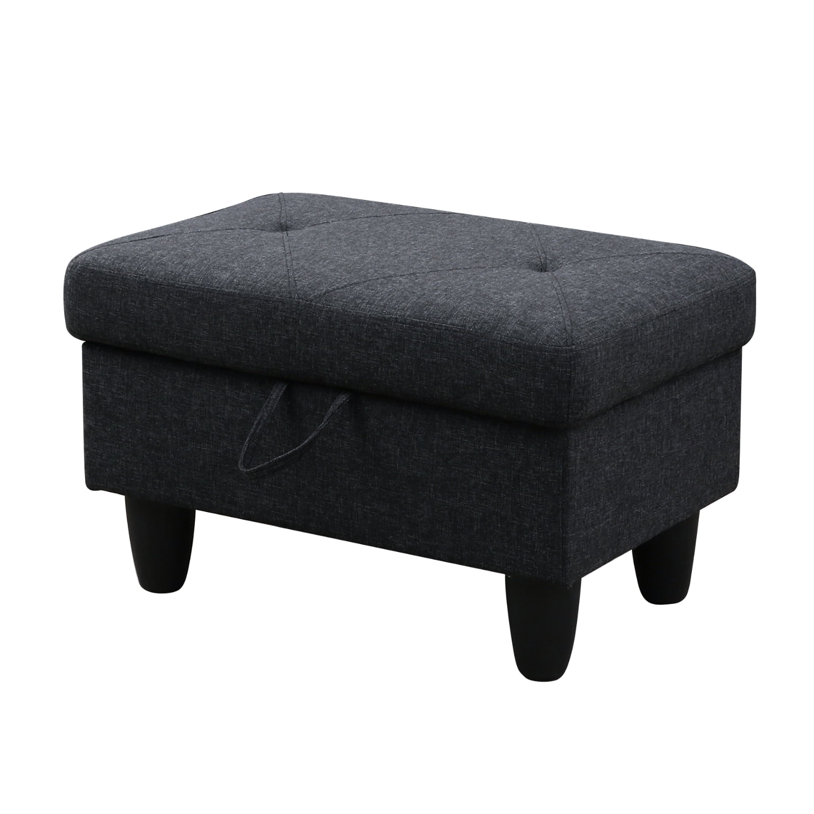 Hommoo Flannel Rectangular Storage Ottoman, Bench Tufted Footrest, Modern Lift Top Pouffe Ottoman for Living Room, Black Grey