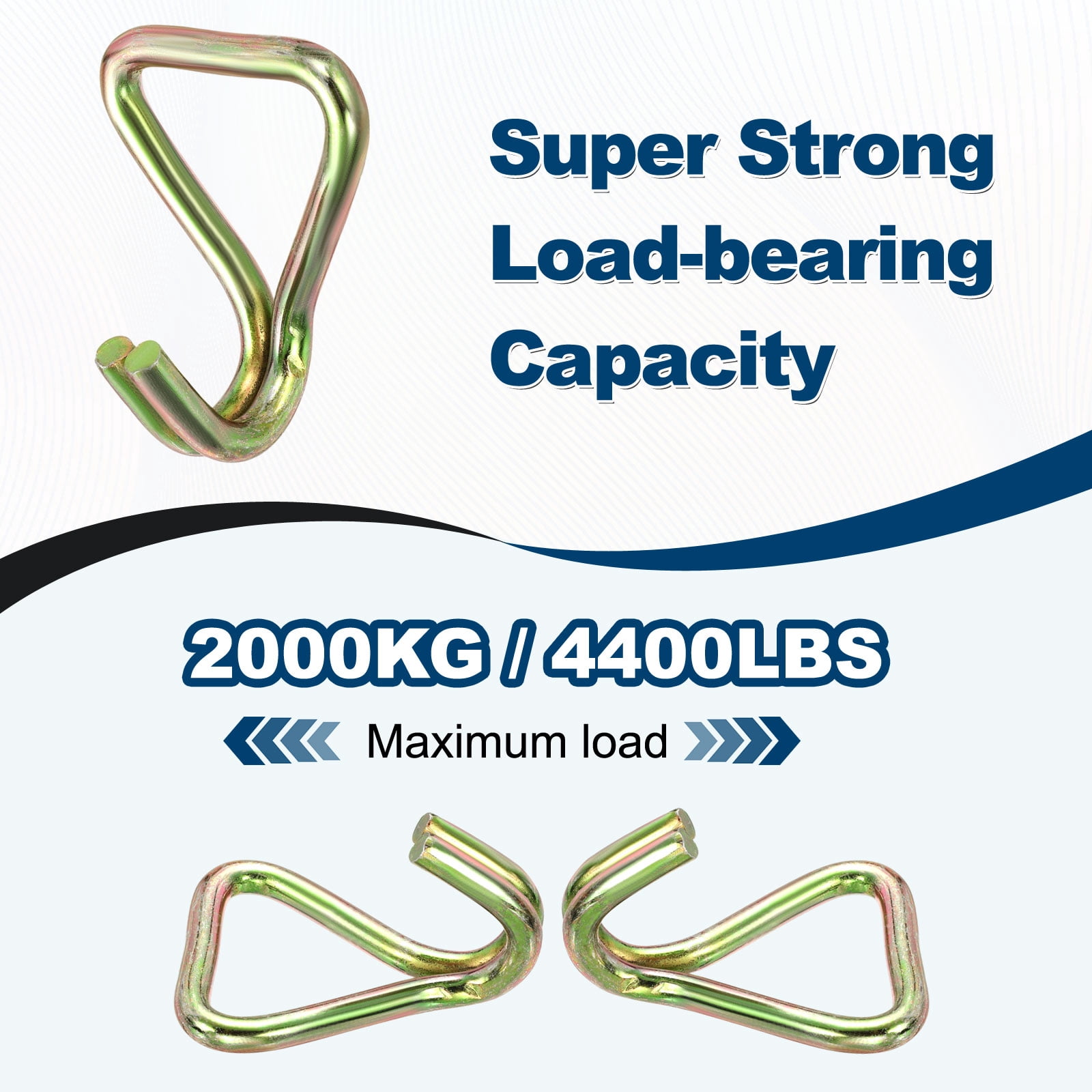 Uxcell Ratchet Double J Strap Hook Load 4400lbs, 3Pcs Heavy Duty Tie Down Strap J-Hook Cargo Hook for 2 Inch Tie Down Strap Webbing on Car Truck Trailer, Gold Tone (ID: 50 mm / 1.97")