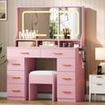 thumbnail image 1 of Vanity Desk with Mirror and Lights, Makeup Table with Glass Top & 8 Drawers, 3-Color LED Mirror, Power Outlets & USB, Hair Dryer Holder, Stool Included, Dressing Table Set for Bedroom, 1 of 7