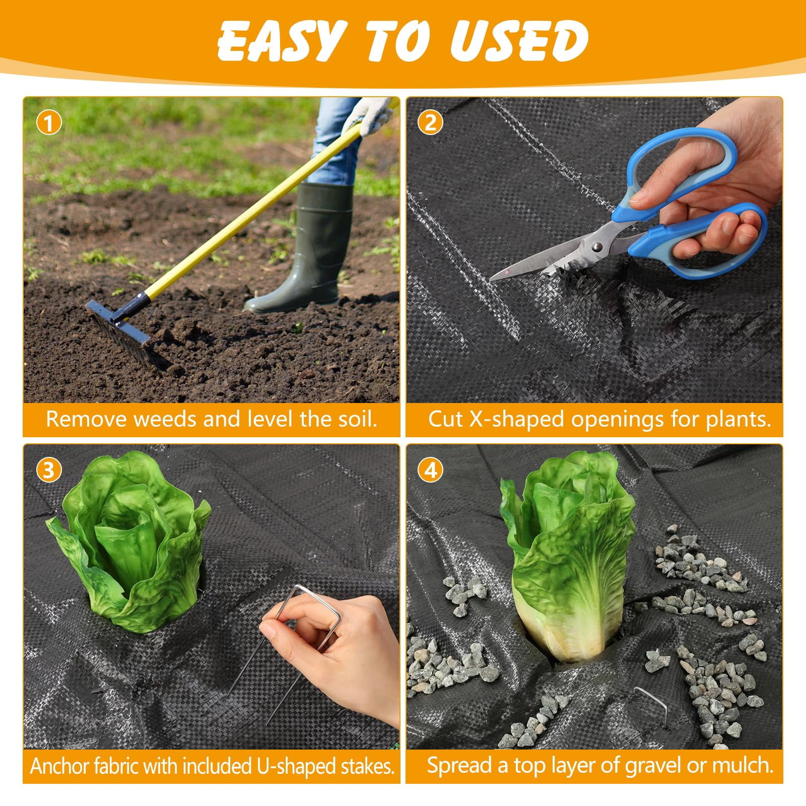 4ft X 100ft Weed Barrier Landscape Fabric  3.2oz Woven Ground Cover For Gardening & Landscaping With 30 U-shaped Stakes (2-pack 4x50ft)