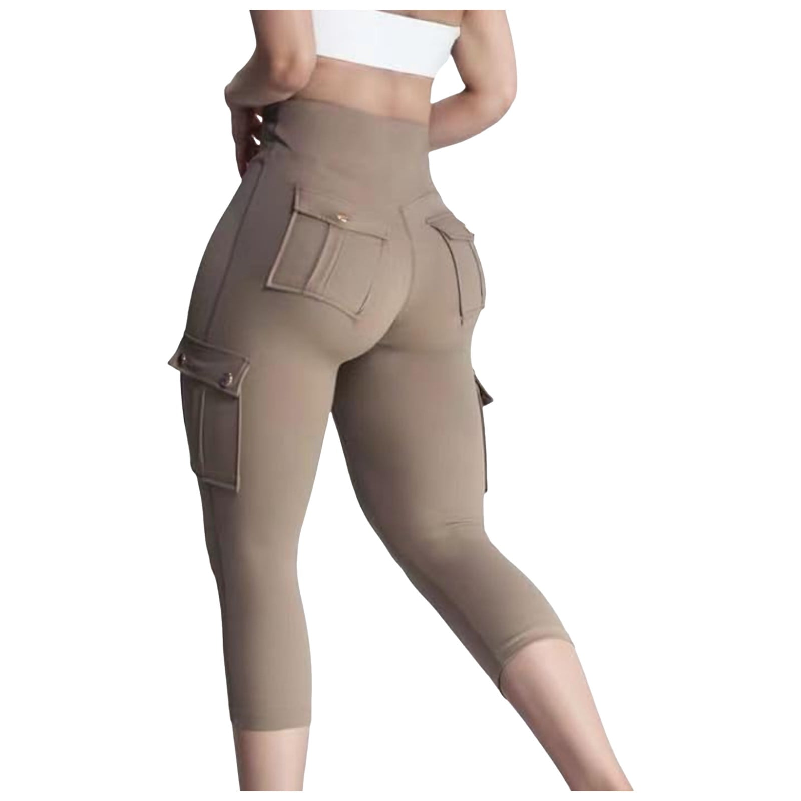 SHIXIAOO Women Cargo Capri Leggings with Pockets High Waist