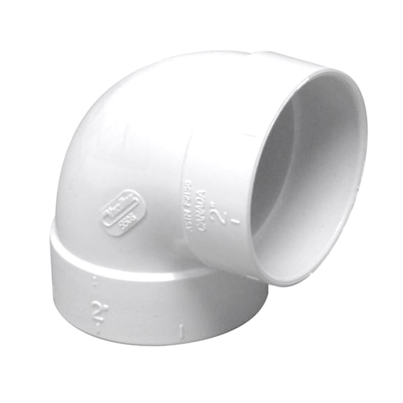 Vaculine Central Vacuum Cleaner White 2 Inch PVC 90 Degree Short Elbow Fitting