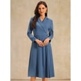 thumbnail image 2 of DARING DIVA Wrap A-Line Pleated Midi Long Sleev Dress XL Blue, 2 of 6