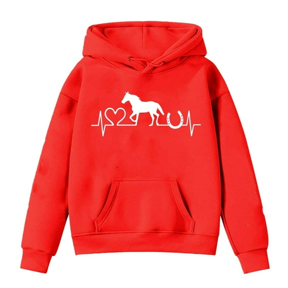 Tiijoy Big Girls Hoodie Horse Print Hooded Sweatshirt Fall Winter Clothes, Sizes 13-14