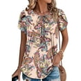 thumbnail image 4 of KISSMODA Short Sleeve Shirts for Women Dressy Casual Summer Blouses Pleated Front Loose Fit Tunic Tops, 4 of 6