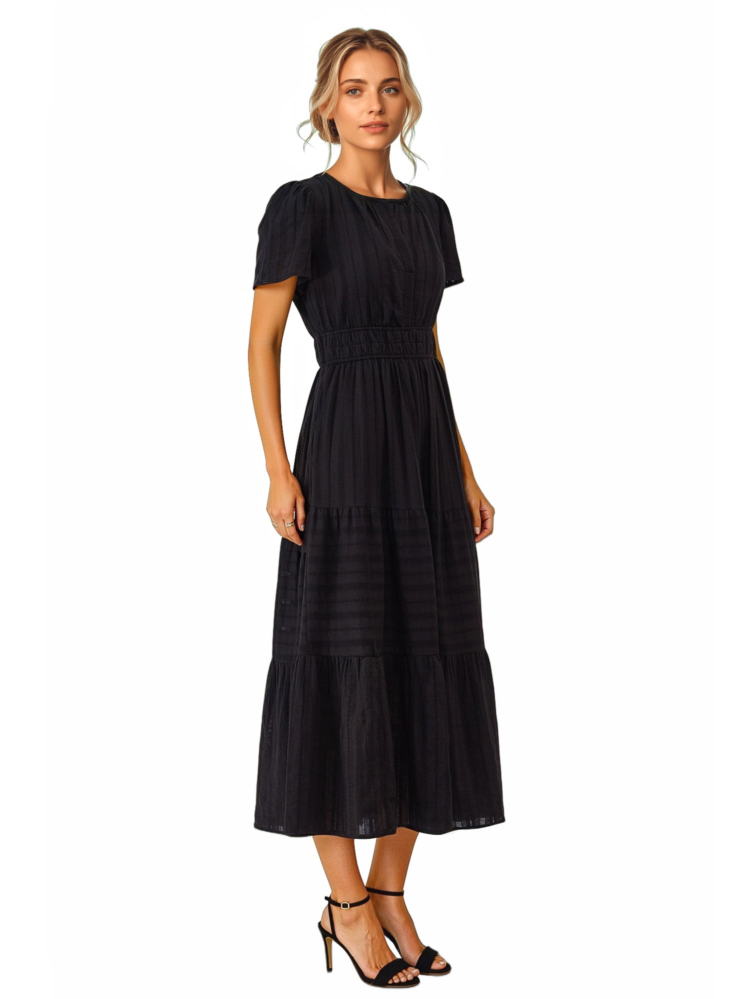 PRETTYGARDEN Women's Tiered Maxi Dress with Short Sleeves, Sizes S-XXL