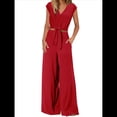 thumbnail image 2 of Conjuntos de Dos Piezas de Verano para Mujer 2025, Top Corto con Cinturón, Mangas y Cuello en V, Pantalones Anchos, Chándal Informal. Rojo XL, 2 of 7