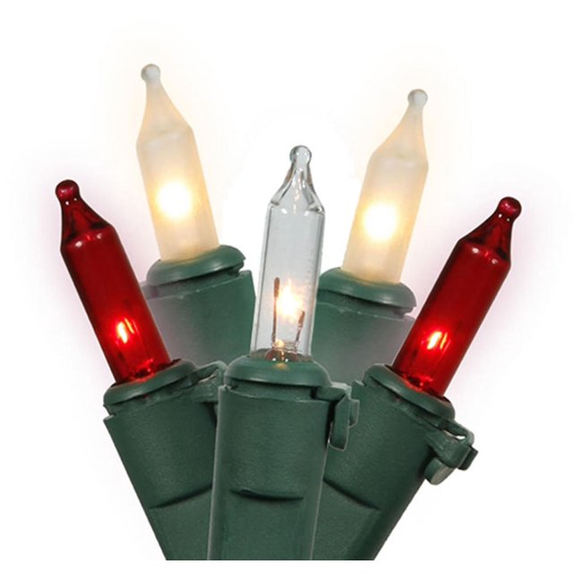 Ensemble de 100 Mini Lumières de Noël Rouges, Claires et Givrées - Fil Vert