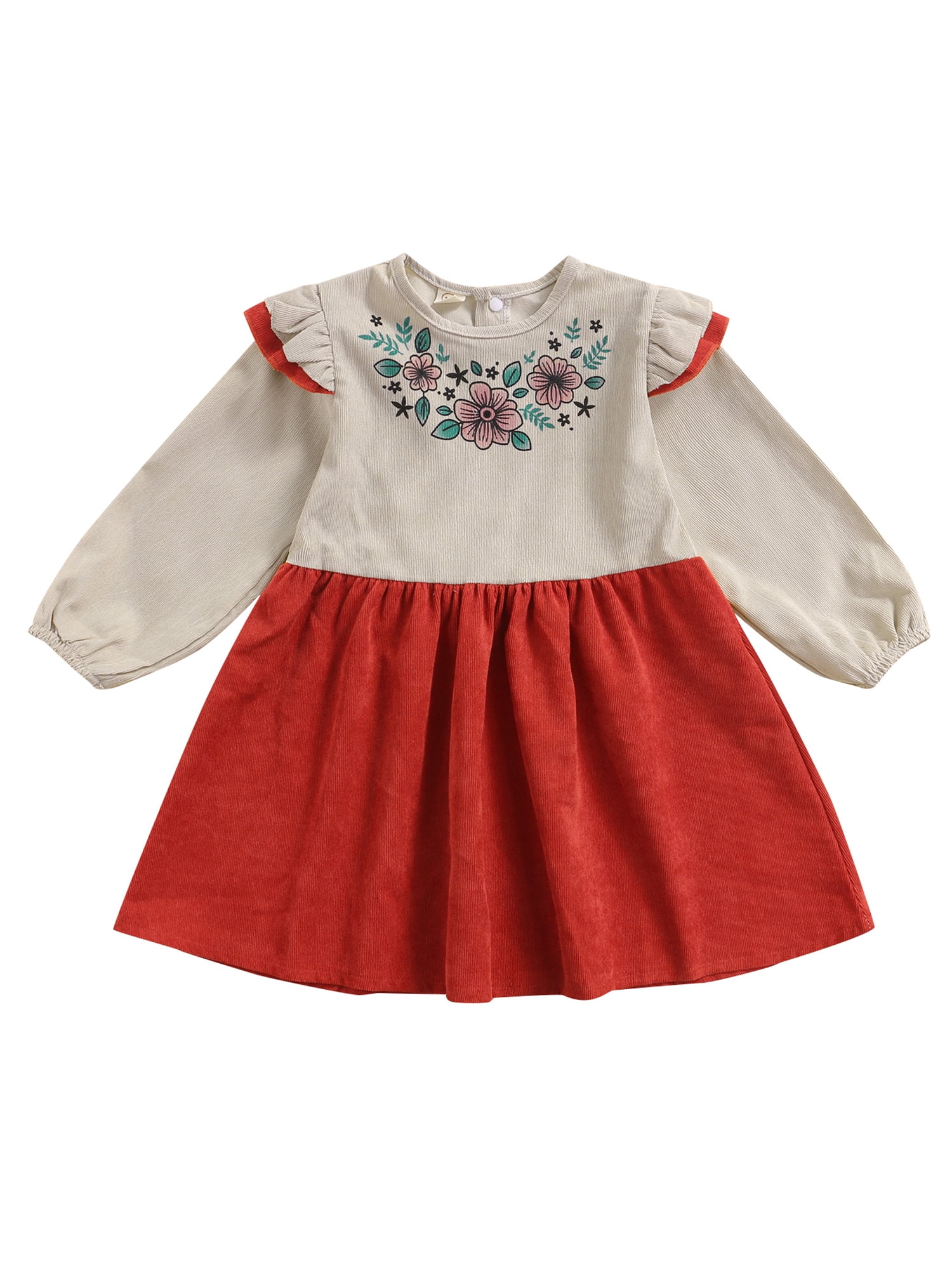 Fanvereka Baby Toddler Girl Corduroy Long Sleeve Dress Flying Sleeve