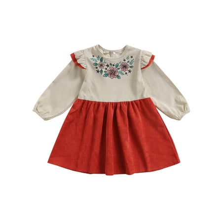 

Seyurigaoka Baby Long Sleeve Dress with Ruffle Decoration Flower Corduroy