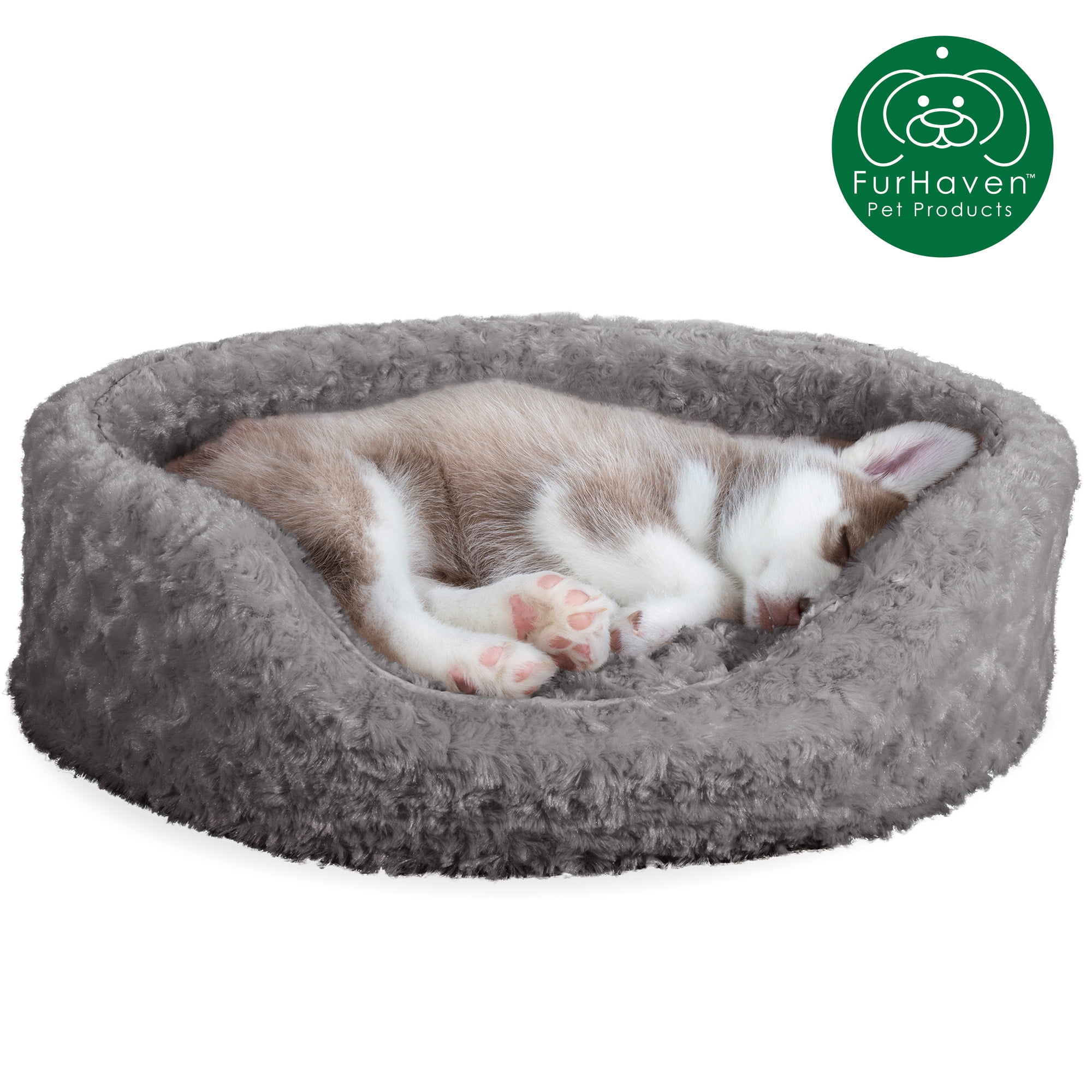 FurHaven Pet Products Ultra Plush Oval Pet Bed for Dogs & Cats - Gray, Medium