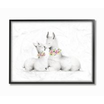 The Kids Room by Stupell Cute Cartoon Baby Llama And Mama Family Flowers Farm Animal Painting Framed Giclee Texturized Art by Studio Q by Studio Q