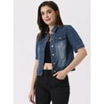thumbnail image 4 of DARING DIVA Women's Short Puff Sleeves Button-Down Denim Jacket XS Blue, 4 of 6