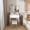 White, variant on Modern Small Vanity Desk with 3-Color LED Lighting, 3 Drawers and Open Storage Shelves for Bedroom, Antique Brown