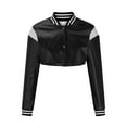 thumbnail image 4 of HTNBO Women's Bomber Jackets Leather Button Casual Cropped Baseball Jacket Fashion Motorcycle Jacket Short Varsity Outwear, 4 of 7